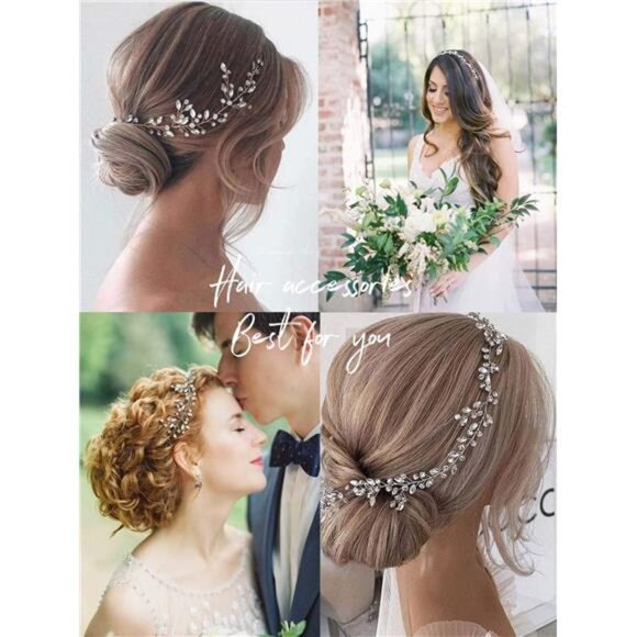Bride Wedding Rhinestone Hair Vine Bridal Silver Hair Piece Crystal Headband - Picture 5 of 7